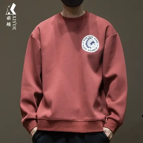 希越美式360g重磅字母圆领卫衣男秋季宽松大码套头印花运动上衣潮商品大图