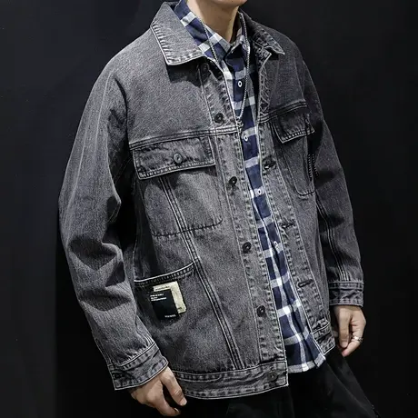 牛仔外套男春秋宽松大码潮加肥加大秋季2023新款工装男装潮流夹克图片
