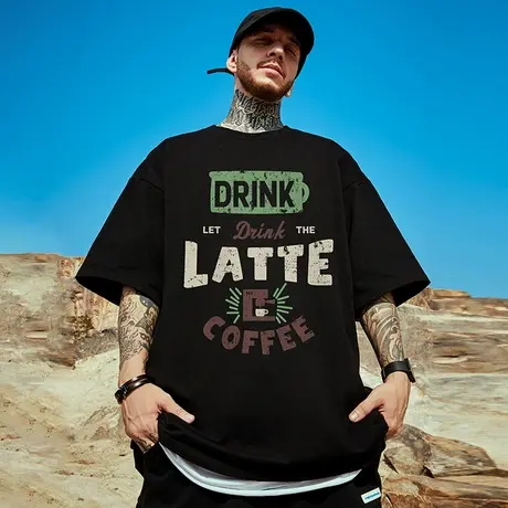 美式重磅潮牌宽松T恤胖子短袖男加肥加大五分袖字母大码男装夏季图片