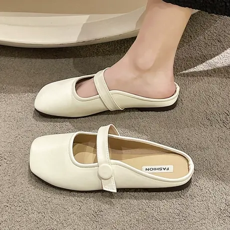 一脚蹬拖鞋女夏季2023新款平底半拖包头拖低跟法式懒人半拖女外穿商品大图