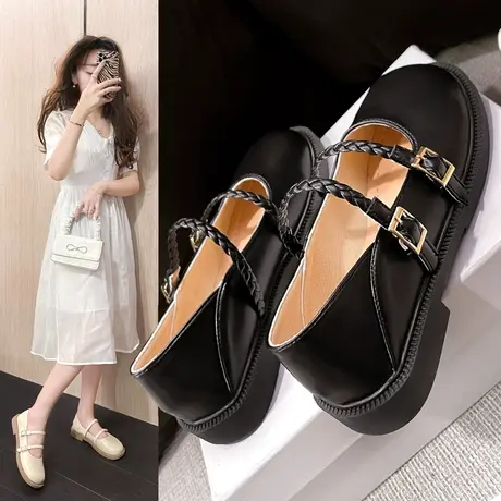 小皮鞋女英伦风2023新款复古春秋黑色单鞋日系jk平底圆头玛丽珍鞋图片