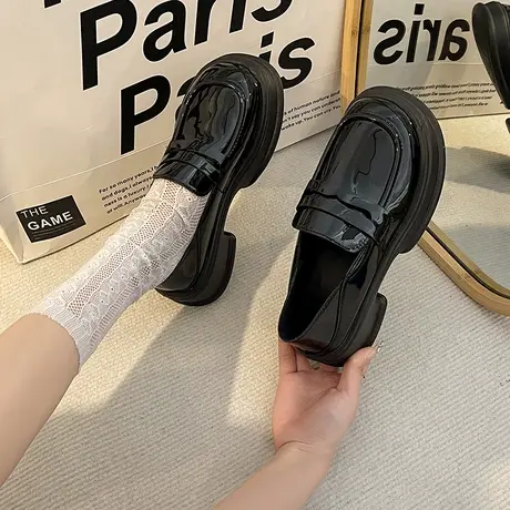 两穿乐福鞋女2023秋季新款圆头英伦风小皮鞋一脚蹬厚底玛丽珍单鞋商品大图