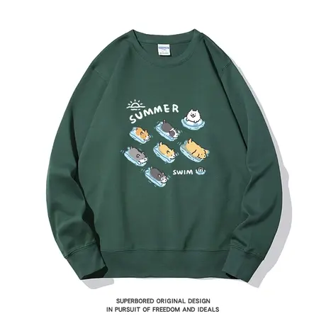 趣味小狗狗印花卫衣男秋季薄款青少年潮流宽松休闲圆领套头上衣图片