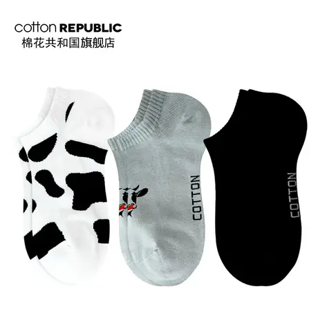 Cotton Republic/棉花共和国女士棉质提花船袜运动短袜3双装图片