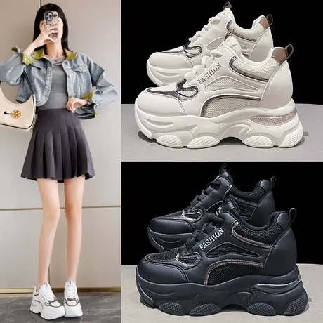 厚底小白老爹鞋女款2024新款女鞋春秋炸街显脚小增高休闲运动鞋子商品大图