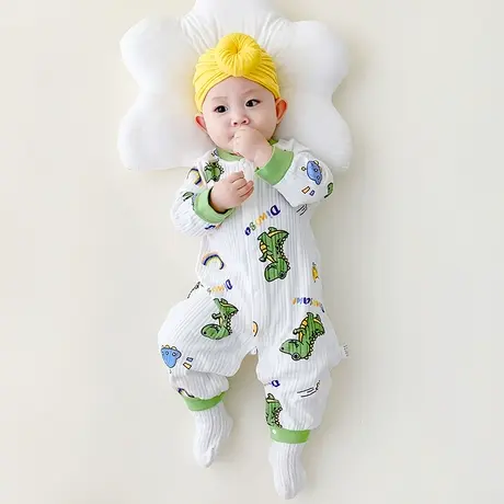 新生婴儿连体衣服薄款连体纯棉空调睡衣宝宝夏装长袖哈衣爬服秋季图片