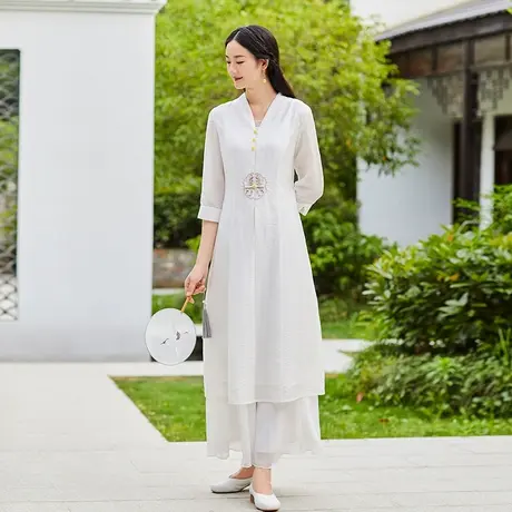 素飞汉服女夏改良唐装中式盘扣外套显瘦旗袍上衣日常茶艺服连衣裙图片