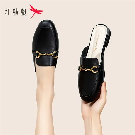 红蜻蜓乐福半拖鞋女2023夏季新款外穿一脚蹬懒人鞋凉鞋工作上班鞋商品大图
