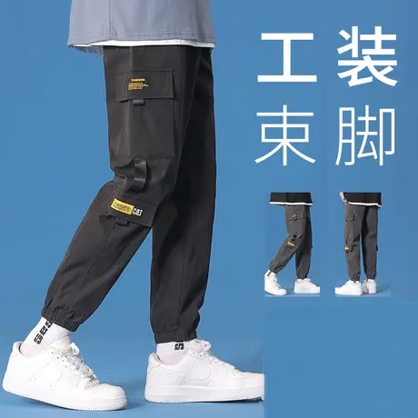 夏季裤子男士韩版潮流工装裤潮牌束脚运动裤九分宽松百搭休闲长裤商品大图