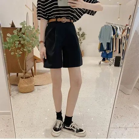 裤子女2023夏季短裤高腰休闲中裤阔腿裤显瘦宽松工装五分裤ins潮商品大图