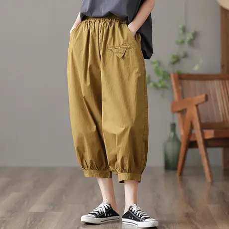 dza 高腰显瘦工装七分休闲裤子女夏薄款宽松阔腿裤百搭直筒哈伦裤商品大图