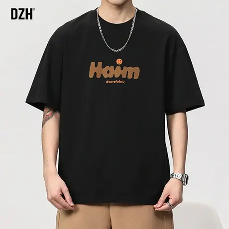 男士发泡字母t恤男潮牌夏季纯棉短袖上衣美式圆领体恤衫2023新款商品大图