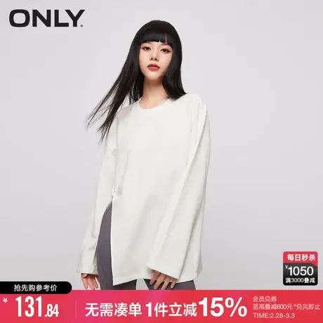 ONLY冬季时尚百搭宽松开叉落肩圆领长袖T恤女|123302017商品大图
