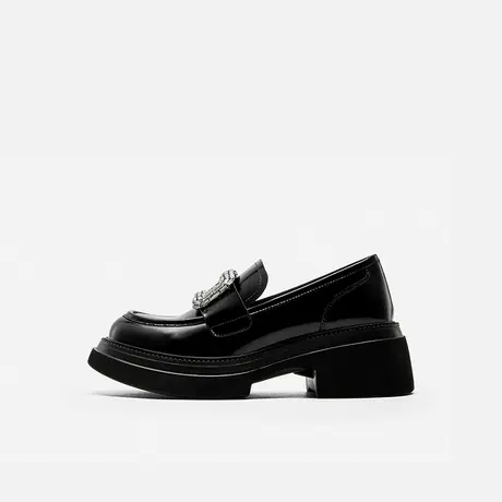 Nine West/玖熙2025年春季新款乐福鞋女晶钻方扣圆头粗跟简约单鞋图片