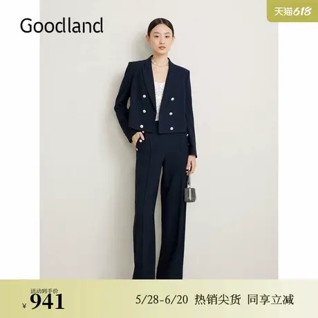【醋酸系列】Goodland美地春季法式优雅双排扣休闲西装外套图片