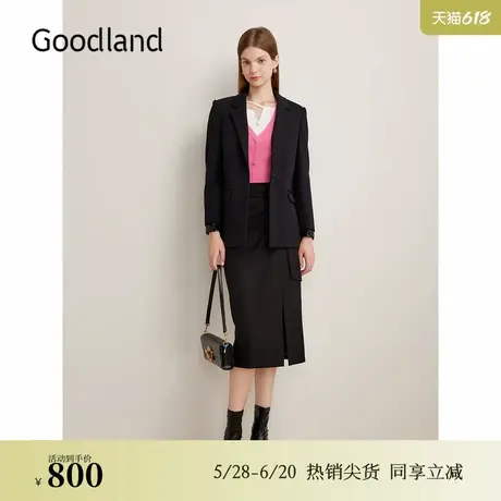 Goodland美地秋季职场一粒扣优雅休闲西装平驳领外套图片