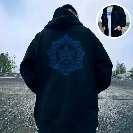 潮牌加肥加大码男装胖子卫衣宽松加绒拉链开衫特大码外套连帽秋季商品大图