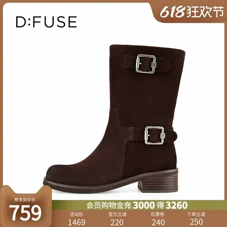 Dfuse潮流时装靴简约平底双扣骑士靴短靴商品大图