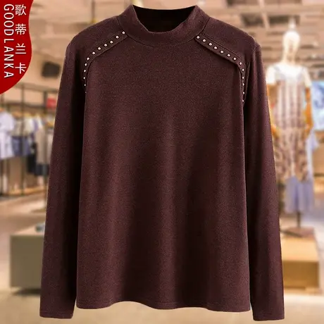 40-50岁中年胖妈妈秋冬德绒打底衫大码宽松时尚钉珠双面绒T恤上衣商品大图