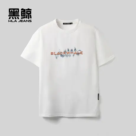 海澜之家旗下黑鲸字母印花短袖T恤男2025年夏季圆领短t男一款两色商品大图