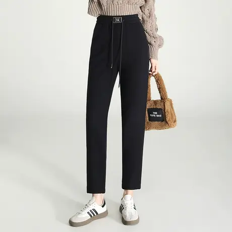 时尚松紧腰直筒小脚裤女秋冬2023新款显瘦通勤毛呢萝卜裤休闲裤子商品大图