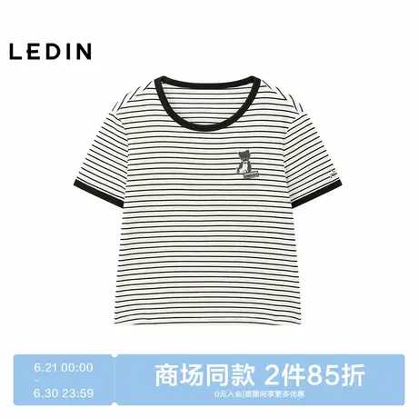 【商场同款】乐町条纹撞色短袖T恤夏季新款宽松圆领短袖C2CNF2744图片