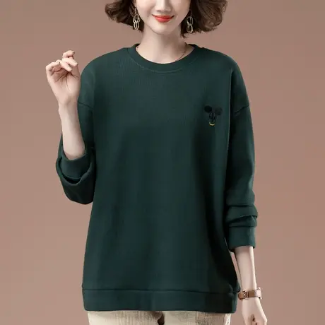 卫衣女秋冬新款加肥加大码女装宽松中年妈妈圆领遮肚显瘦上衣厚款商品大图