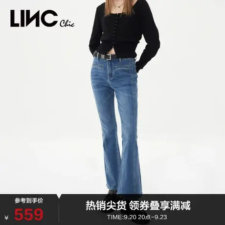 LINCCHIC金羽杰牛仔裤2023年新款女复古高腰微喇牛仔裤S231JE184Y商品大图