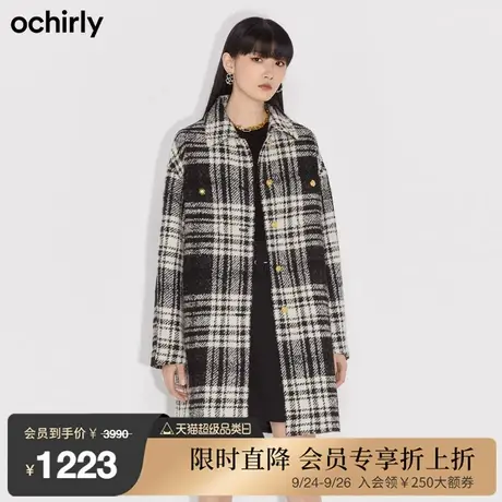 黑标系列 欧时力新款冬装格子排扣毛呢宽松中长大衣女1NH4345540图片