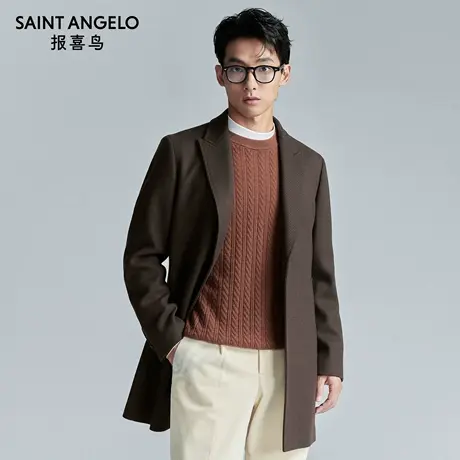 报喜鸟秋季新款男士商务休闲纯羊毛毛呢大衣质感中长款上衣外套图片