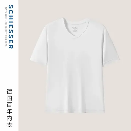 【商场同款】舒雅25年早秋新品男士莫代尔V领透气短袖上衣家居T恤商品大图