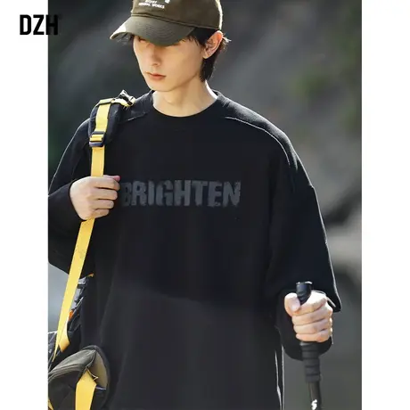 男士黑色卫衣男款秋季长袖上衣潮牌男美式印花情侣外套高级感衣服商品大图