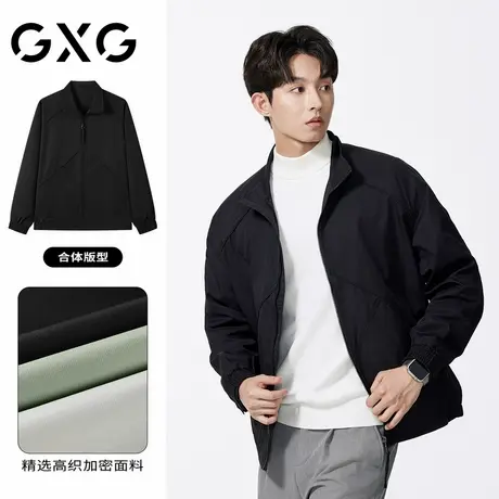 【新品】GXG男装24秋季时尚拼接微落肩立领简约休闲短设计感夹克图片
