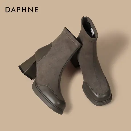 达芙妮高跟短靴女冬季绒面瘦瘦靴子2026新款粗跟马丁靴女加绒袜靴图片