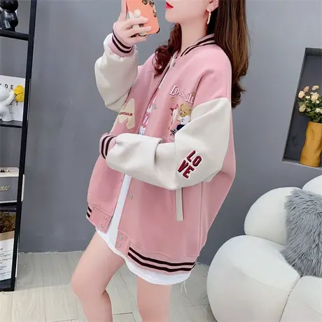 学院风设计感拼色棒球服卫衣女早秋2023新款女装宽松百搭外套上衣商品大图