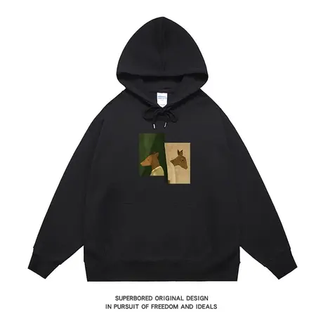 2023秋季港风潮牌简约设计感印花连帽卫衣男秋冬加绒宽松休闲上衣商品大图