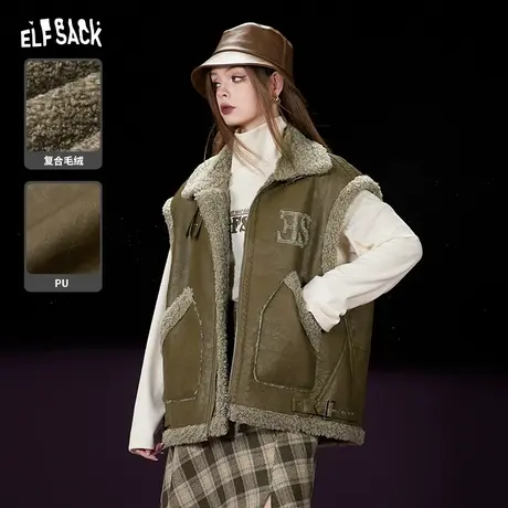妖精的口袋美式复古马甲女2023冬季新款仿羊羔绒宽松外穿无袖上衣商品大图