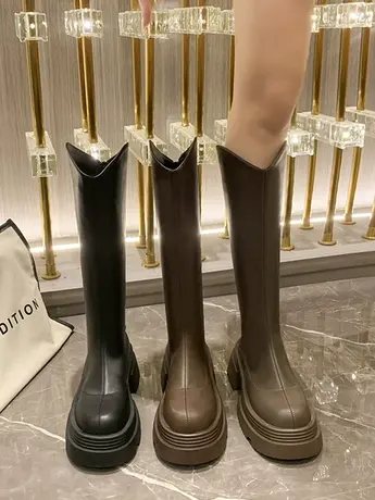 大筒围裤管靴棕色靴子女长筒靴粗腿2023秋冬季新款小个子显瘦长靴商品大图