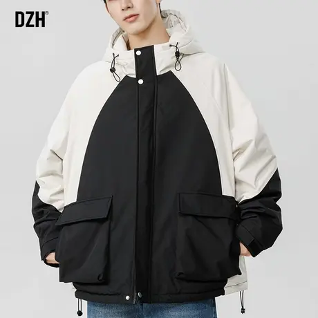男生撞色拼接棉服男款潮牌冬季加厚男装2023新款休闲连帽棉衣外套商品大图