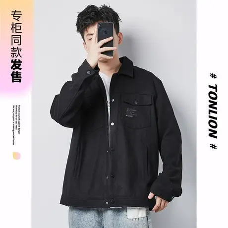 [商场同款]唐狮秋冬夹克男装翻领短款呢外套休闲宽松初冬外套潮商品大图