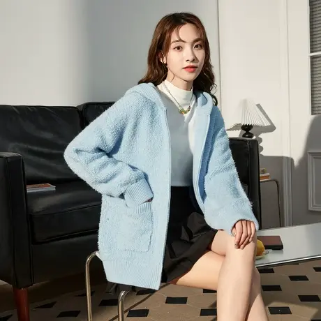 唐狮连帽开衫针织外套女士春秋新款独特别致上衣渐变色百搭毛织衫图片