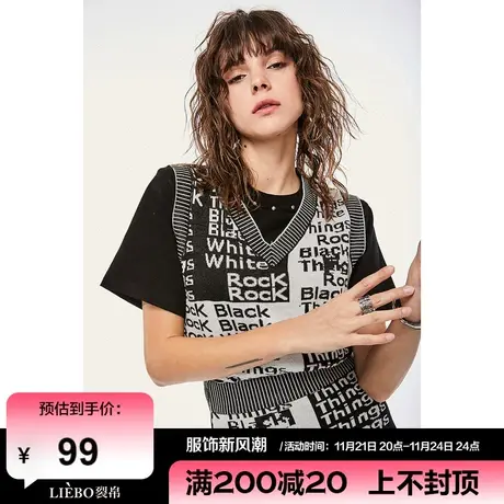 裂帛LIEBOFeng2024年小众设计感街头摇滚字母宽松舒适针织背心女图片
