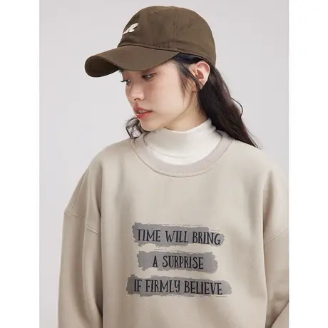 尔给宽松圆领美式复古无帽正肩卫衣女春秋款2023新款小个子上衣图片