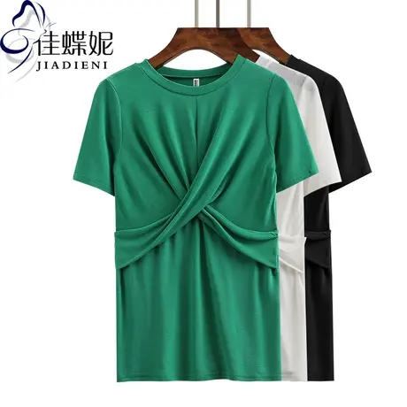 夏季新款韩版圆领修身短袖体恤打底衫纯棉纯色休闲简约女装上衣T商品大图