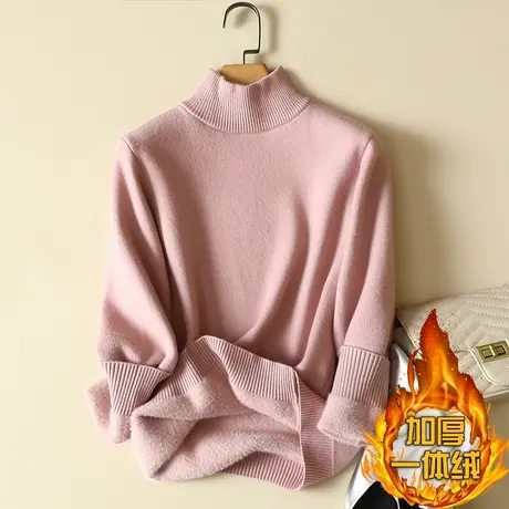 一体绒半高领毛衣女2022年新款加绒加厚打底衫女秋冬内搭针织上衣图片