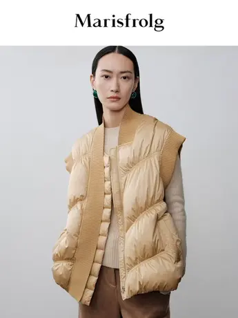【言选好物】玛丝菲尔23冬季新款金色白鹅绒针织拼接羽绒马甲商品大图
