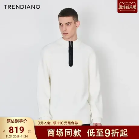 TRENDIANO梅花联名系列半拉链立领简约合体毛衣男潮2023新款冬季图片