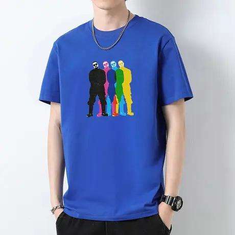 克莱因蓝重磅纯棉t恤男短袖2024新款夏季宽松圆领上衣服全棉半袖商品大图