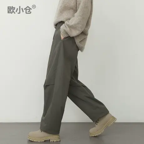 欧小仓工装风系列 山系机能感松紧腰工装裤宽松阔腿裤 廓型伞兵裤图片