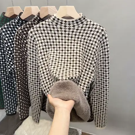 一体绒半高领毛衣女打底衫2023秋冬新款针织衫内搭加厚加绒上衣潮商品大图